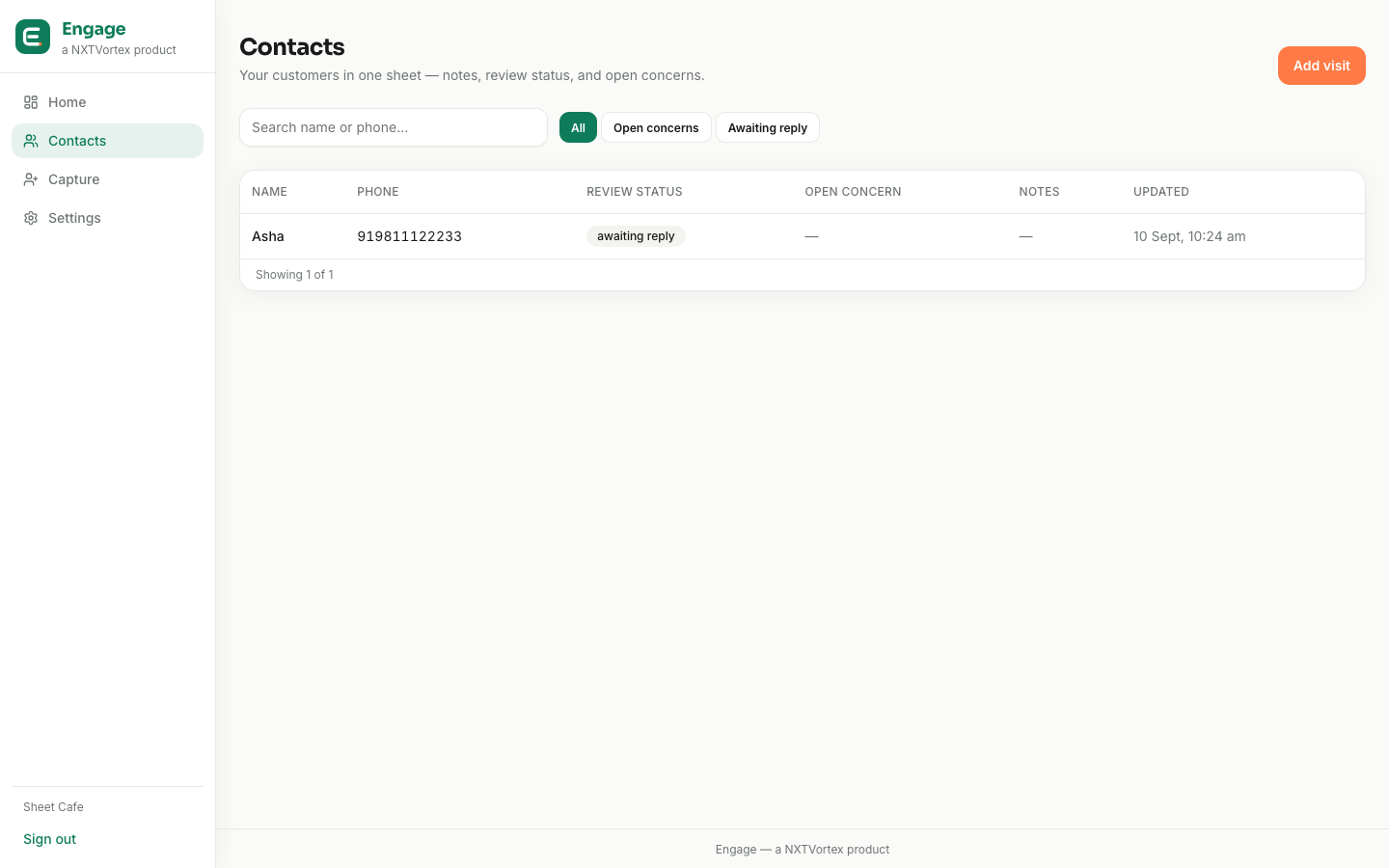 Engage contacts - recent review requests and honest click-through tracking